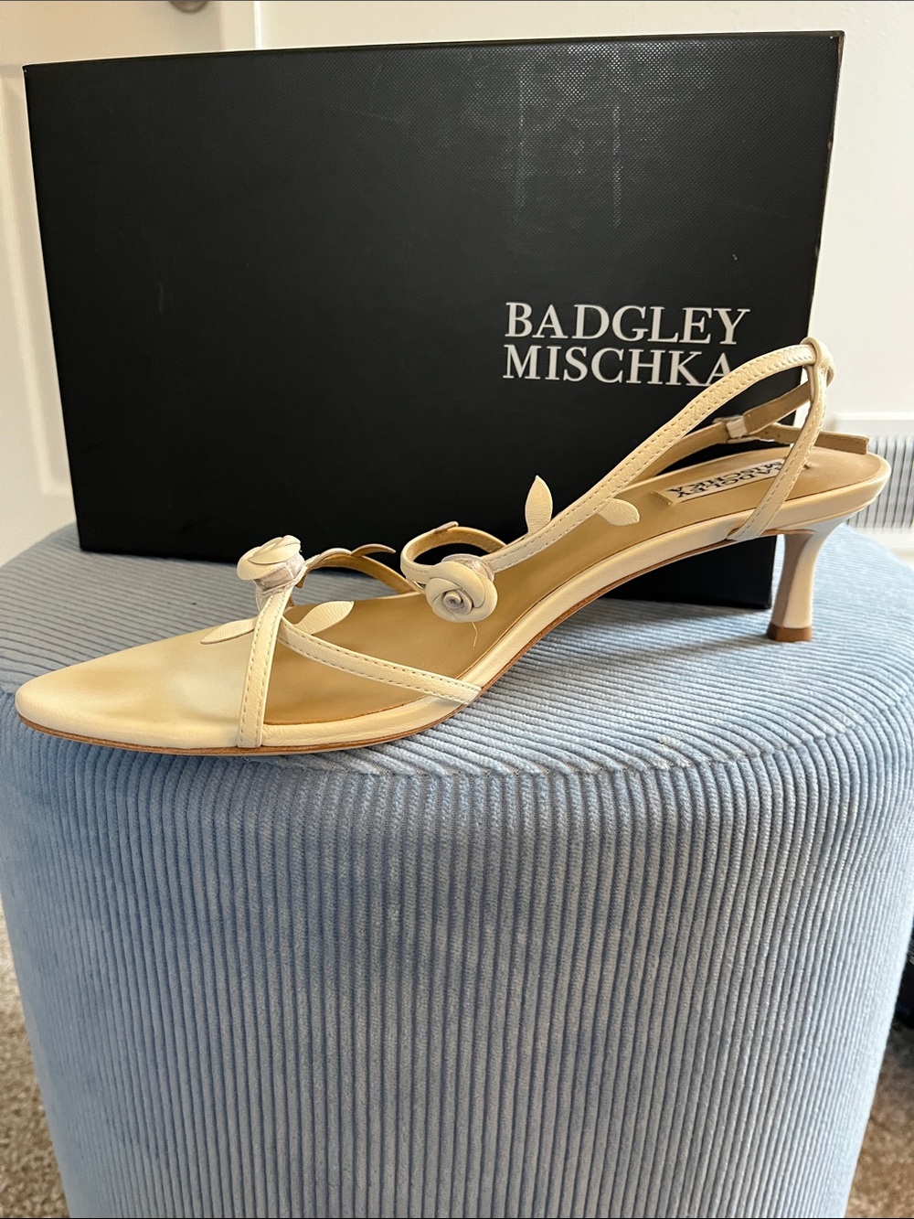 Badgley Mischka Ivory Floral Slingback Kitten Heel Sandal